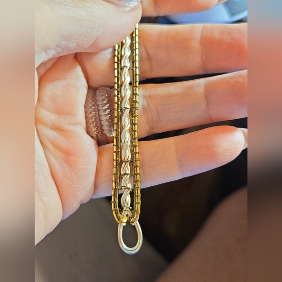 HAND CRAFTED Mixed-Metal Bangle: Silver Celtic Twist with Gold & Bronze Accents - Picture 3 of 15